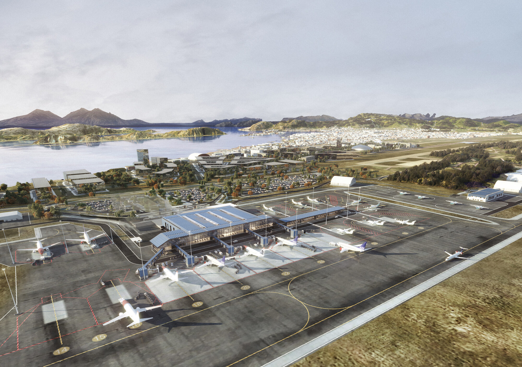 Nye Bodø lufthavn. Visualisering: LPO