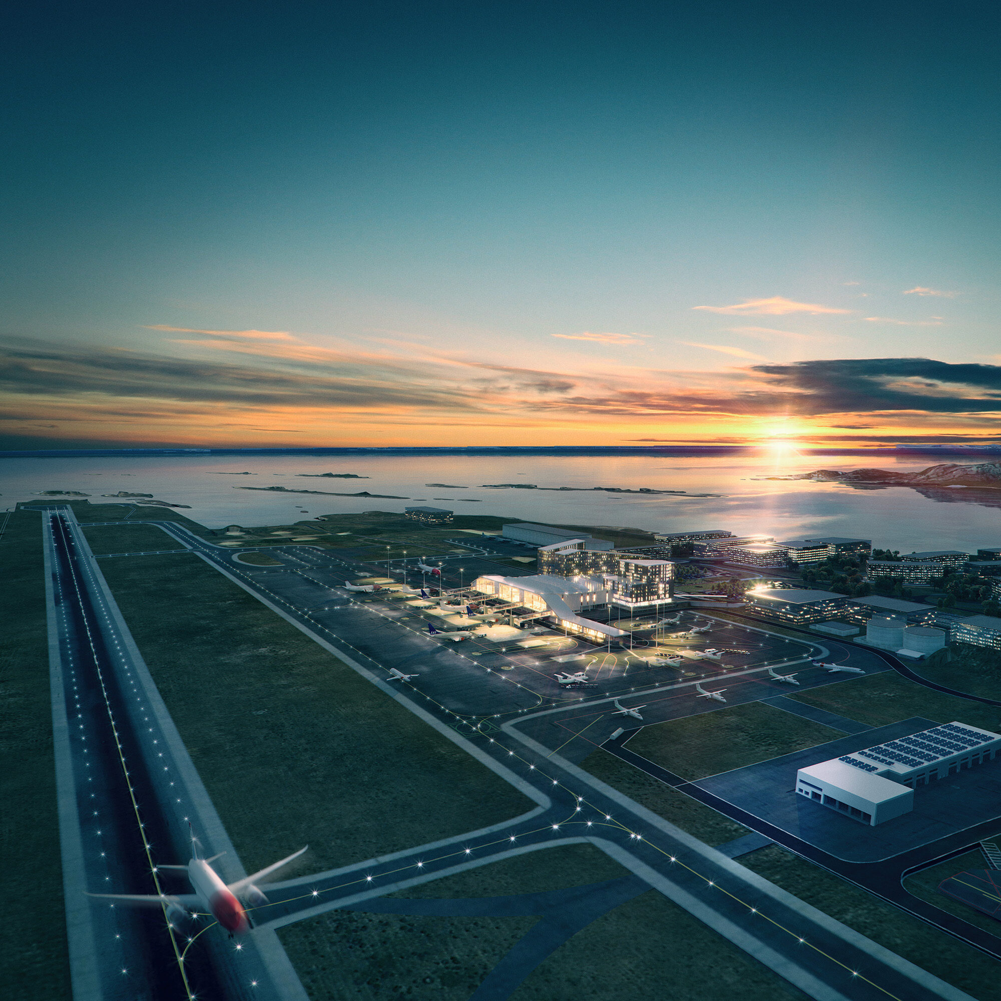 Nye Bodø lufthavn. Visualisering: LPO