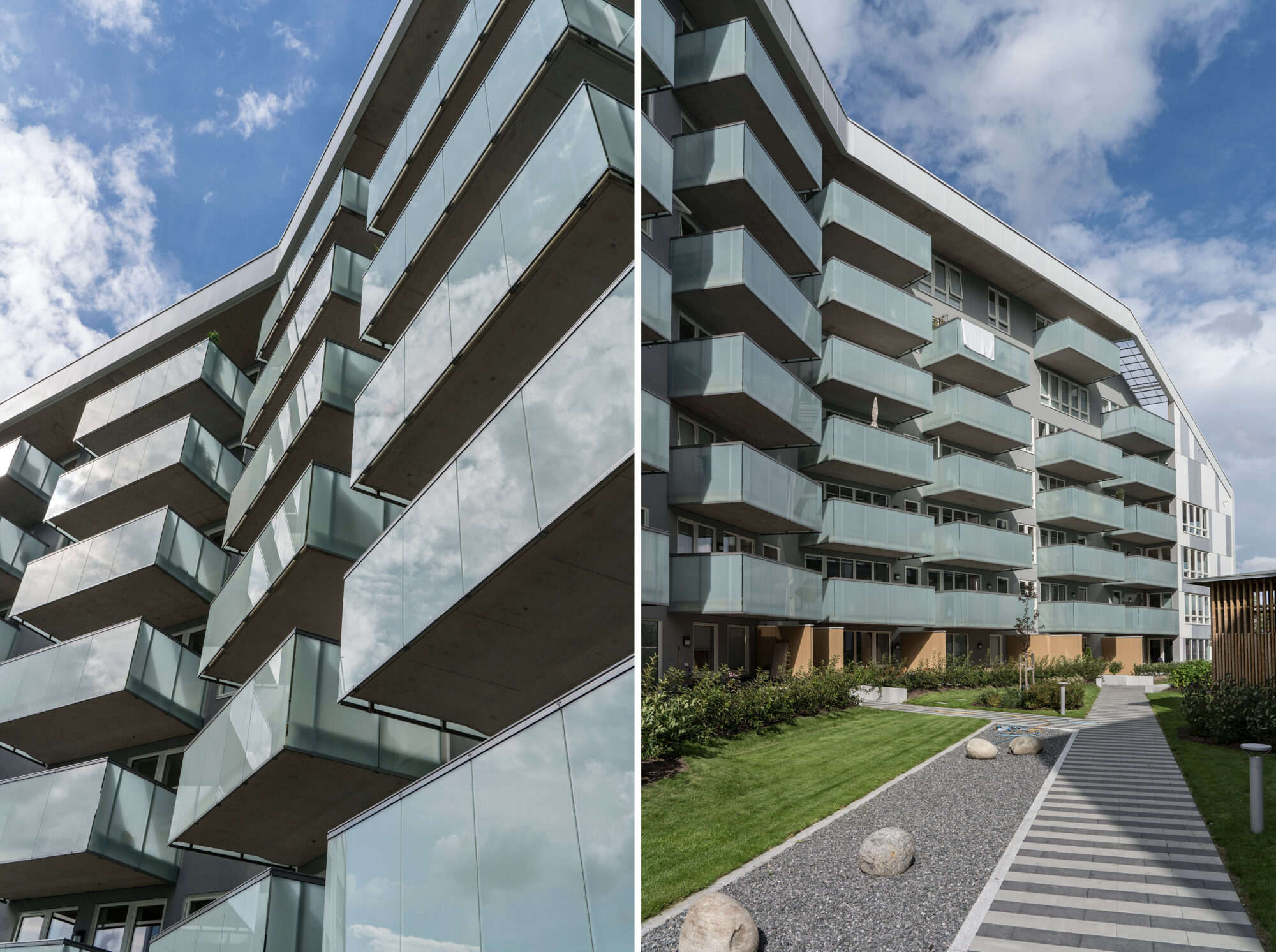 Boligene har private balkonger ut mot et felles, men samtidig skjermet gårdsrom. Foto: Jiri Havran