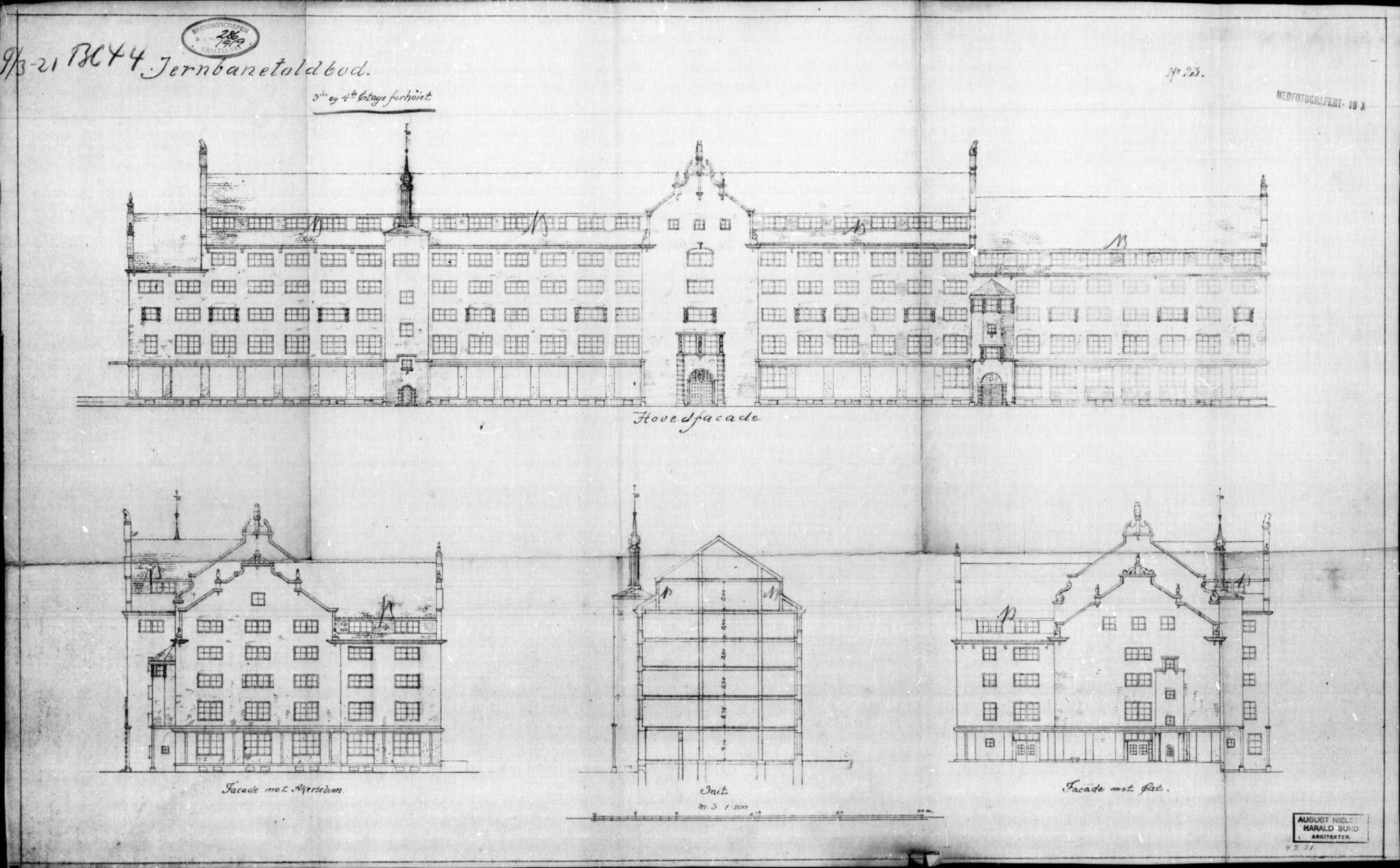 Original fasadetegning av Schweigaardsgate 15 (gamle Tollboden).