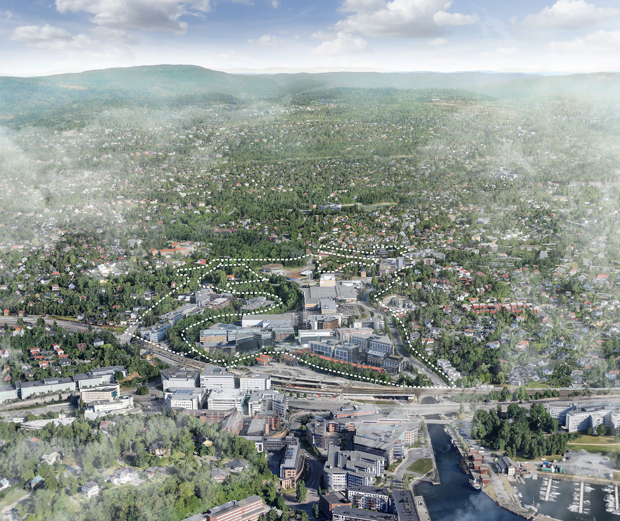 Flyfotoeksisterende situasjon med plangrenseoslo og baerum 01