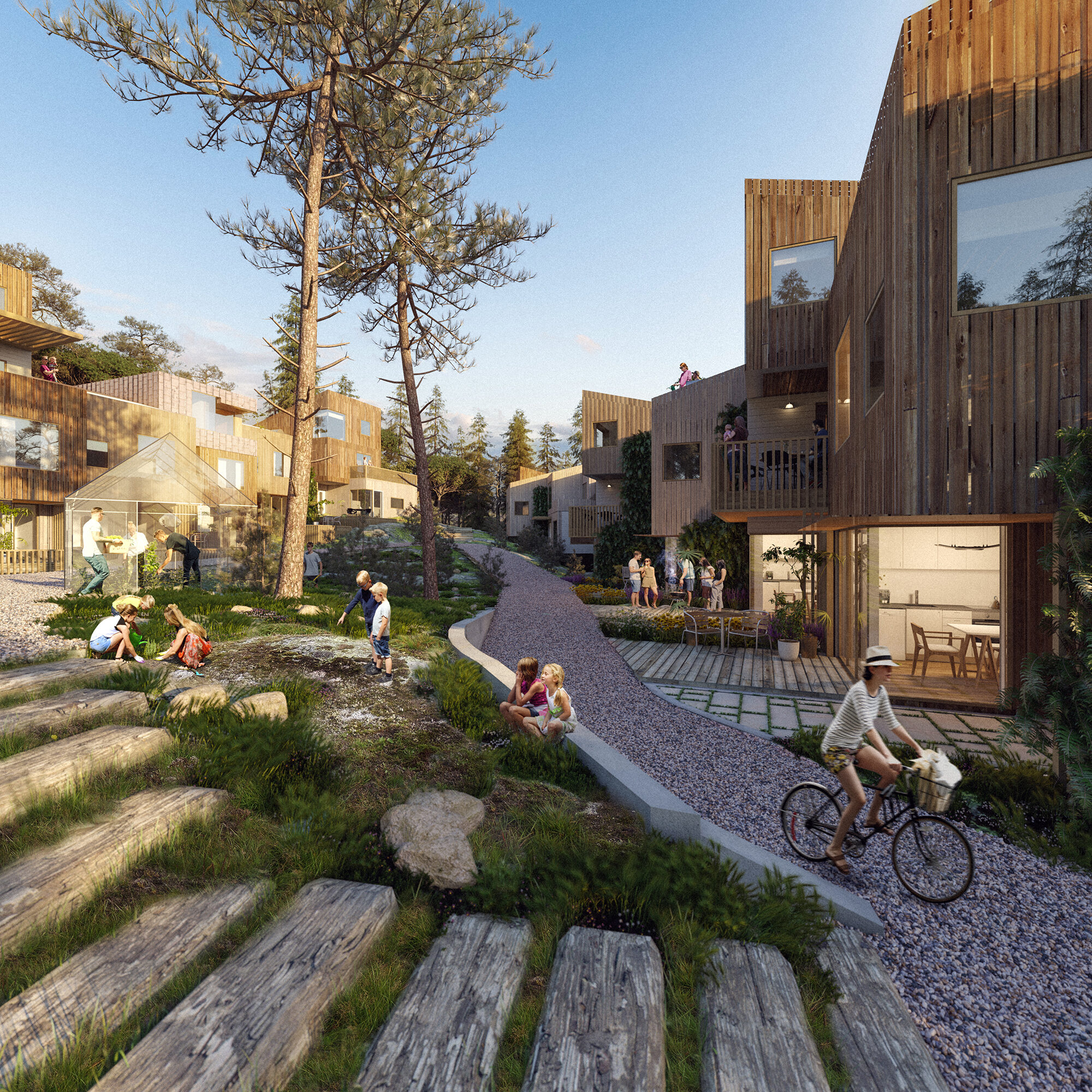 Bebyggelsen er strukturert i en grend som er underdelt i 15 tun.