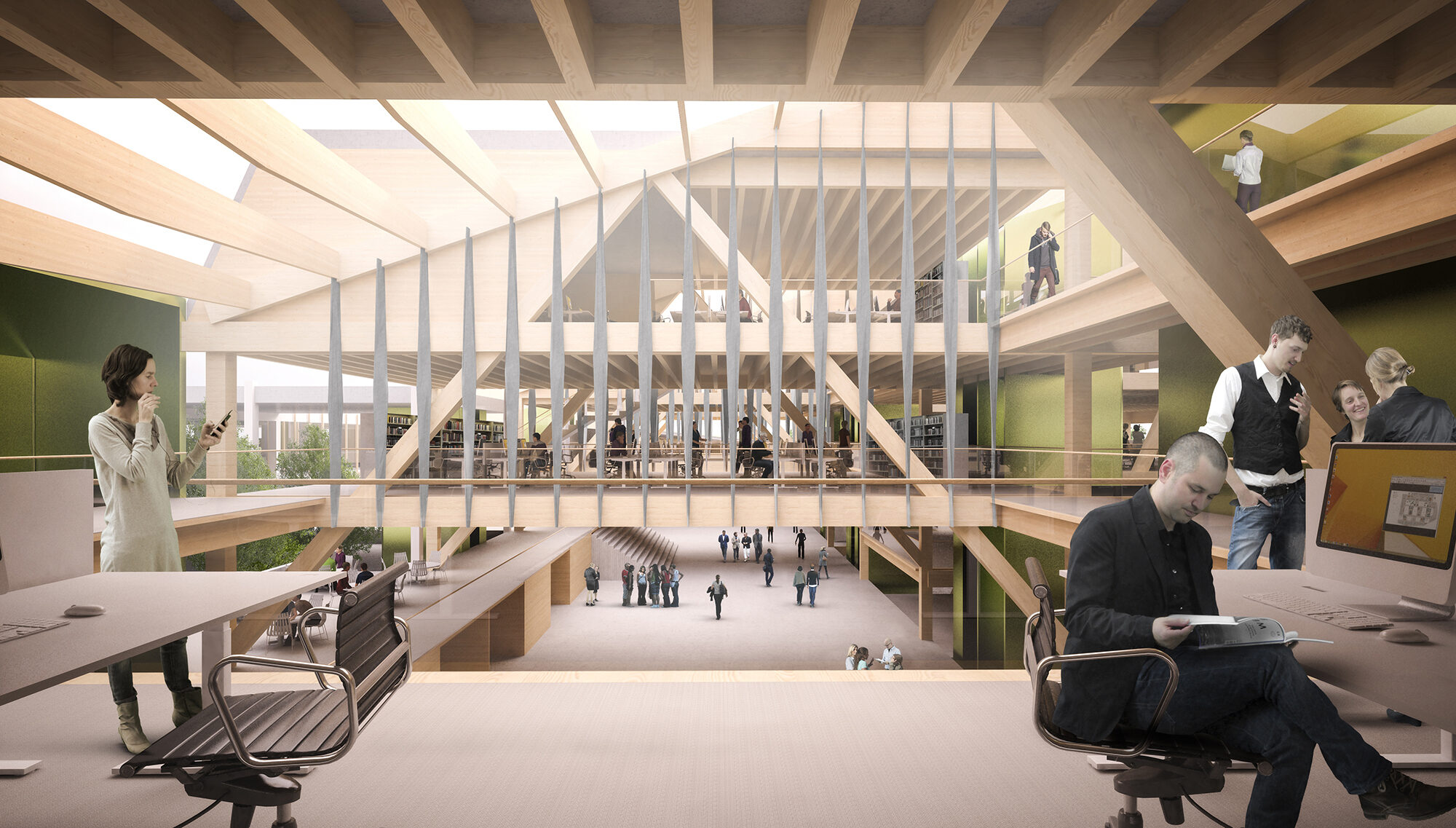 Flettverk er arbeidsplass og daglig dont, museum, forskningssenter og fylkeshus for infrastruktur og møteplass for skapende krefter. Illustrasjon: LPO arkitekter